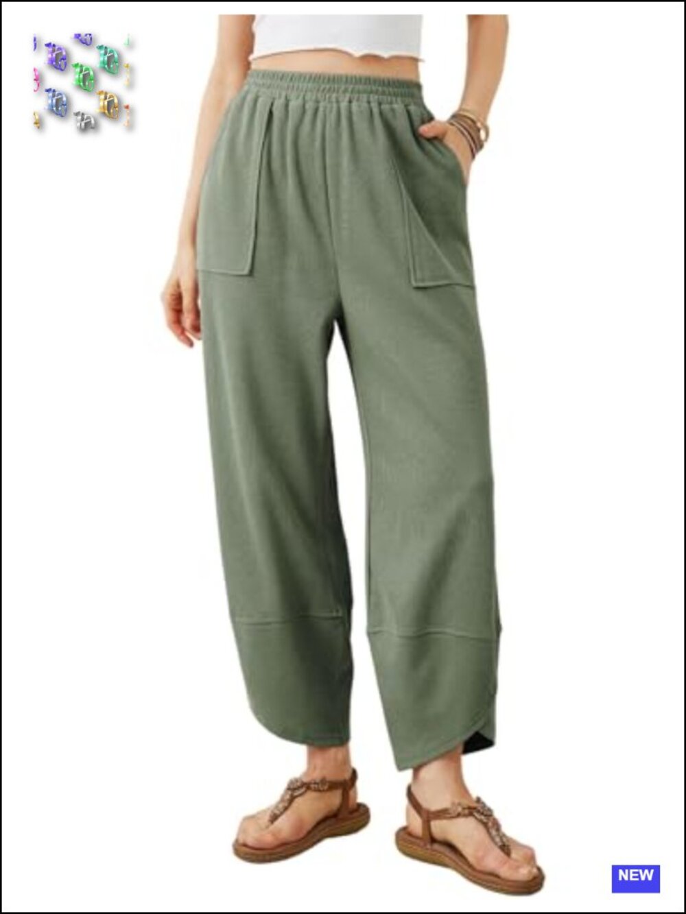 Women's Baggy Wide Leg Palazzo Pants with Pockets, Elastic Waist Harem Pants